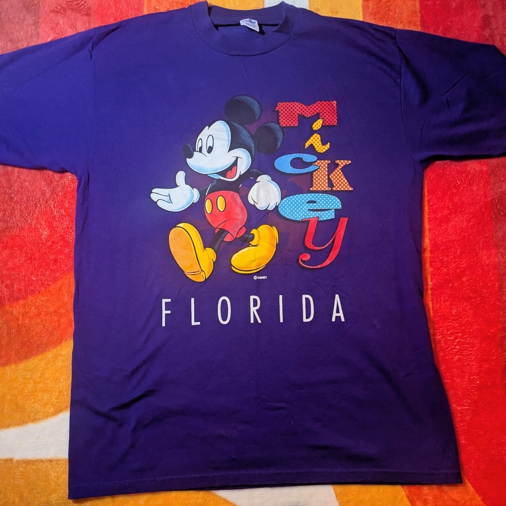 Vintage Mickey Mouse Disney Florida T-shirt, Unisex Size Large, Purple